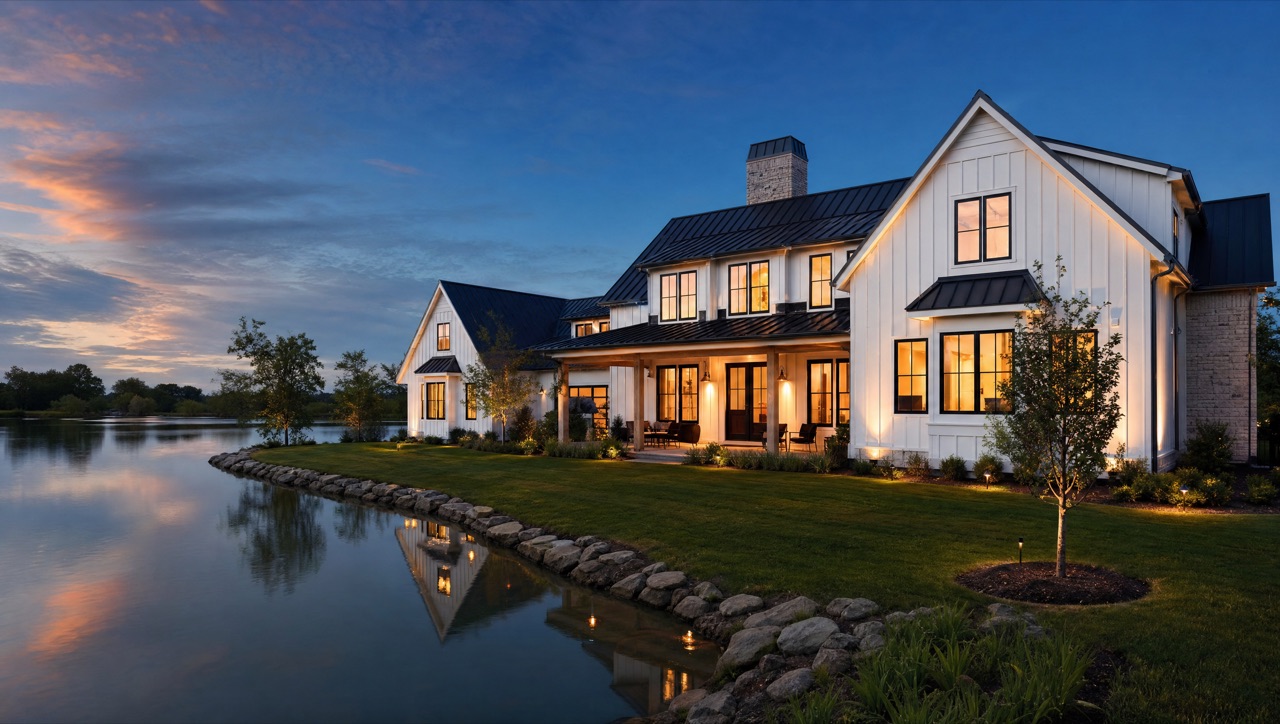 A custom luxury home built beside the lake